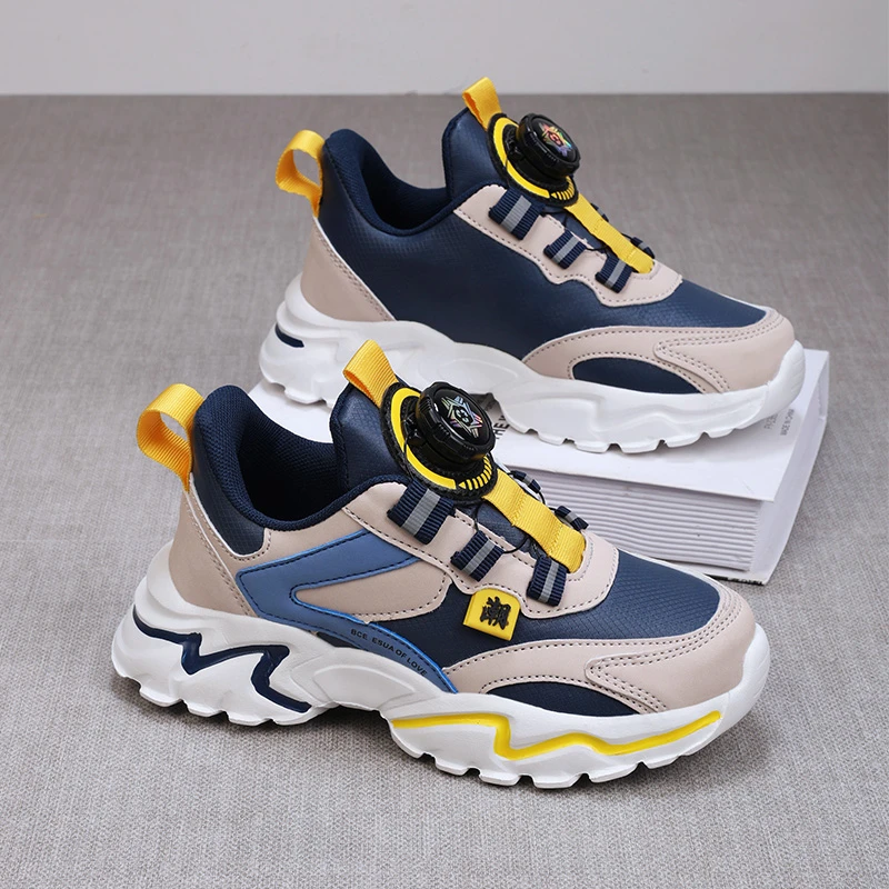 新款男童鞋中大童秋冬皮面防水小学生帅气儿童运动鞋男孩跑步鞋潮