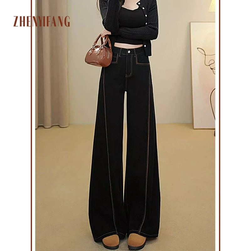 ZHENYIFANG/真衣坊春季py黑色阔腿牛仔裤女宽松显瘦时尚百搭7795