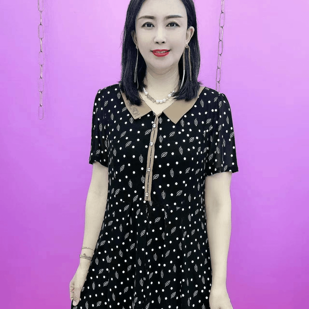 卡色方领圆点网纱裙