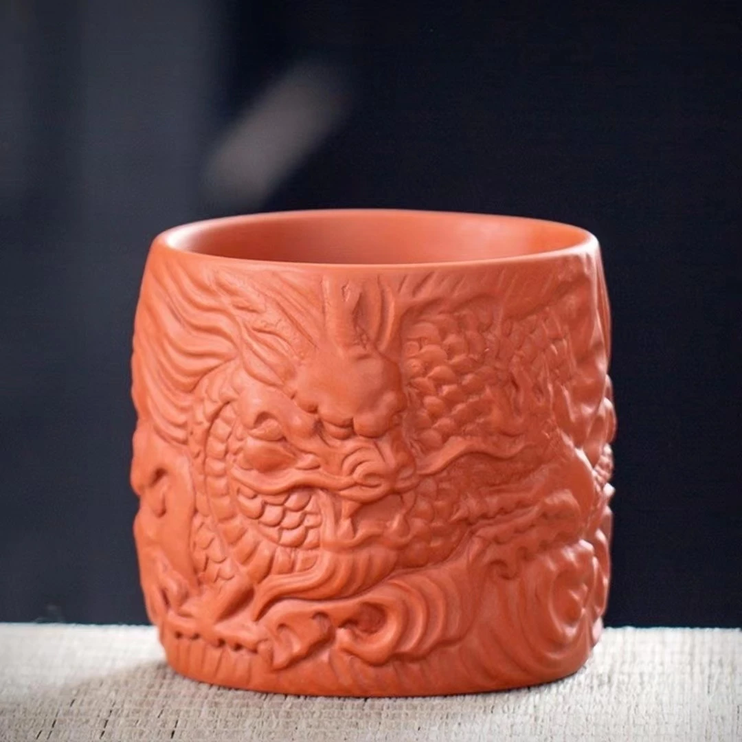 朱泥大红袍浮雕祥龙主人杯 E204