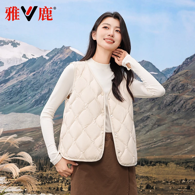 雅鹿2025冬季轻薄羽绒服女内胆气质马甲内搭时尚大气坎肩背心外套