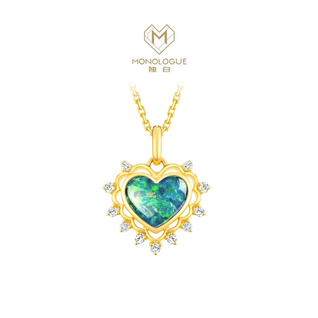 【周大福】潮流独白爱心9K金欧泊钻石吊坠配银链@MA1733