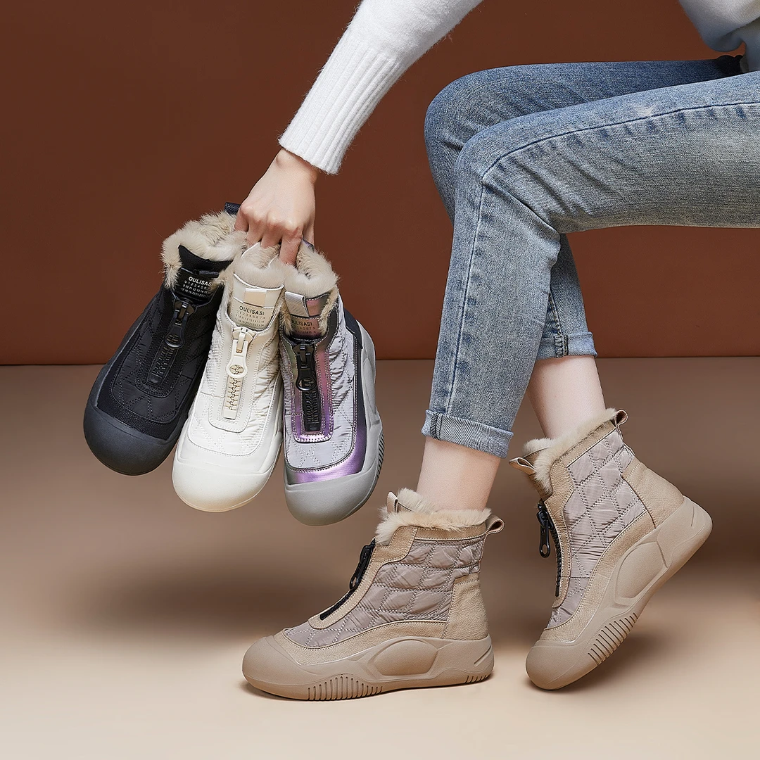 OL179新款棉靴4cm秋冬加绒百搭时尚软底软面复古百搭短筒雪地靴