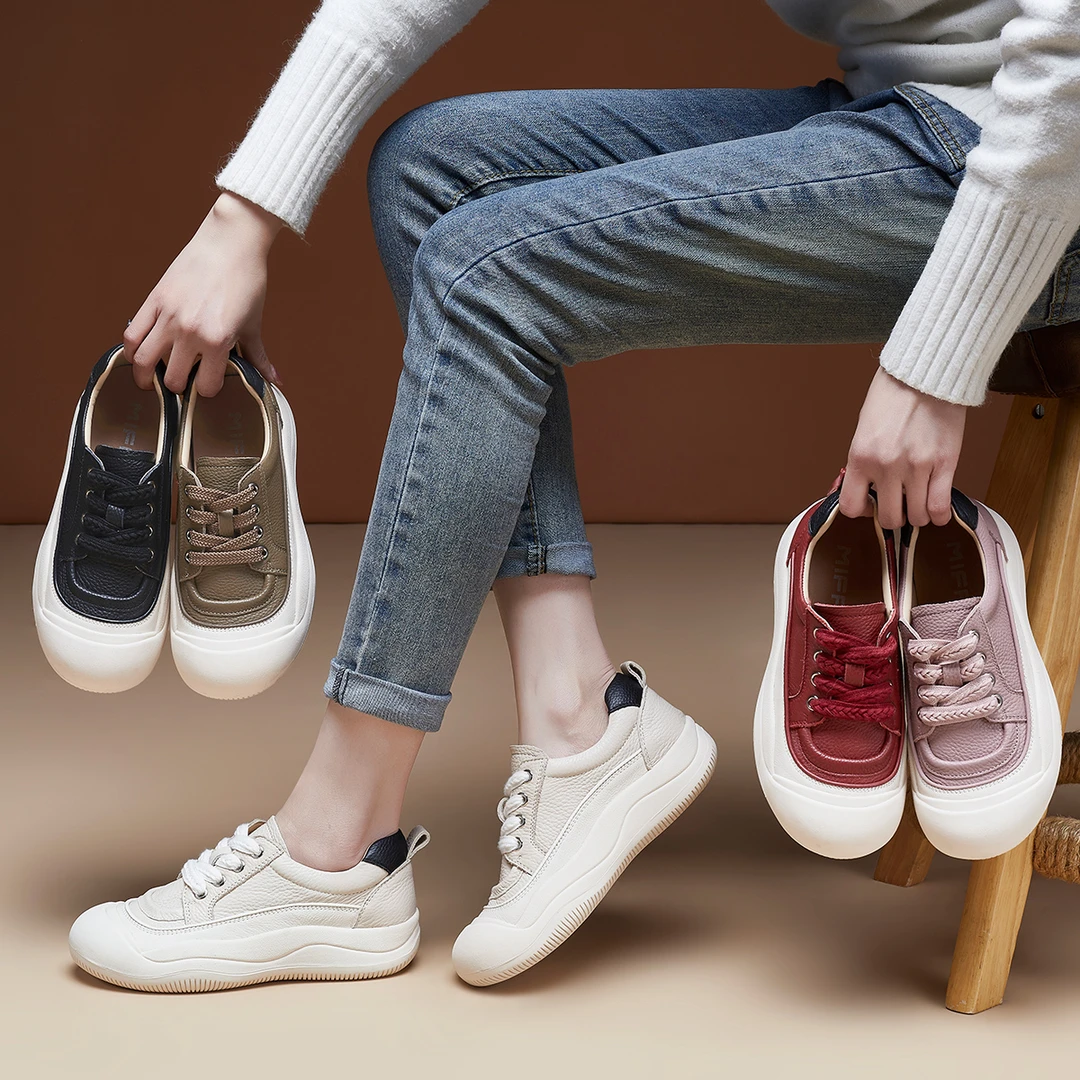 [明月]BK265头层牛皮系带面包鞋运动风百搭厚底女士休闲鞋女鞋