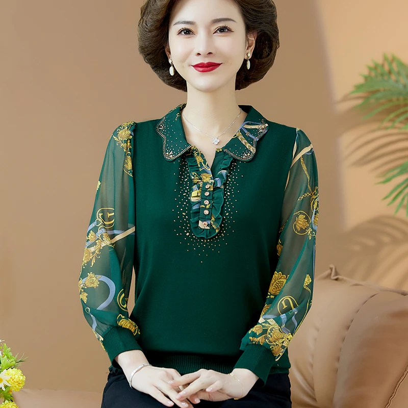 中年妈妈 2024春装新款上衣洋气小衫中老年人女装夏季长袖T恤薄款
