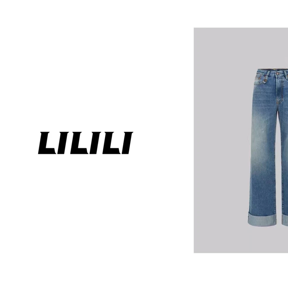 秋季新款水洗阔腿裤时尚牛仔裤直筒裤子宽松复古显瘦休闲百搭春夏