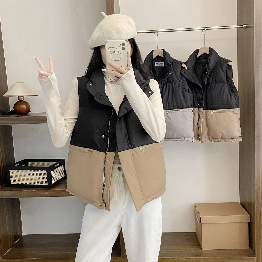 胖mm大码新款棉服马甲女秋冬韩版短款无袖坎肩百搭宽松棉马夹8813