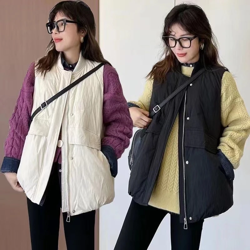 秋冬新款棉服马甲女时尚百搭外穿洋气棉马夹简约宽松外套8801