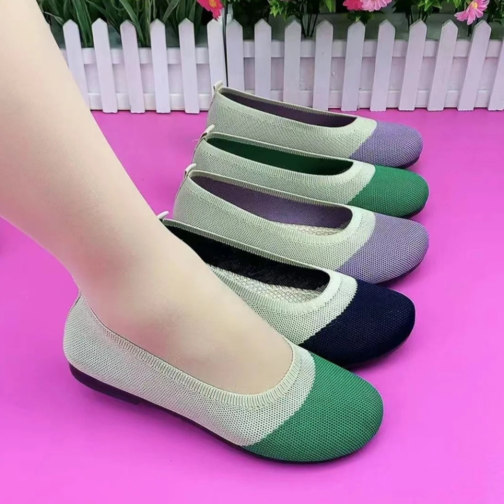 老北京布鞋一脚蹬飞织平底懒人鞋 百搭透气软底妈妈鞋