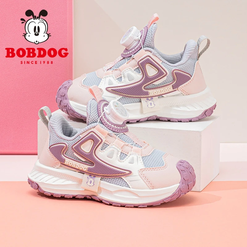 巴布豆女童鞋2025新款春秋透气网面中大童女孩轻便软底儿童运动鞋