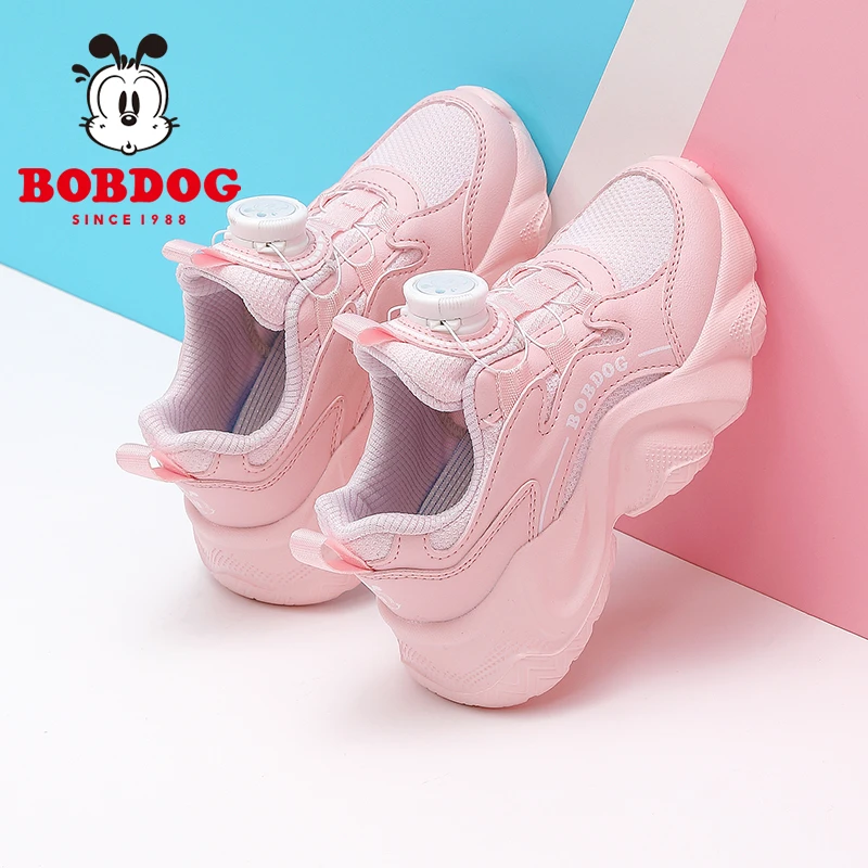 巴布豆童鞋女童鞋子2025新款春秋旋转纽扣鞋儿童网面鞋女孩运动鞋