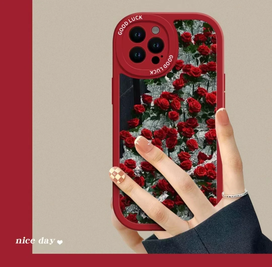 雪地玫瑰适用苹果14/15promax手机壳13全包12华为/oppo/vivo/小米