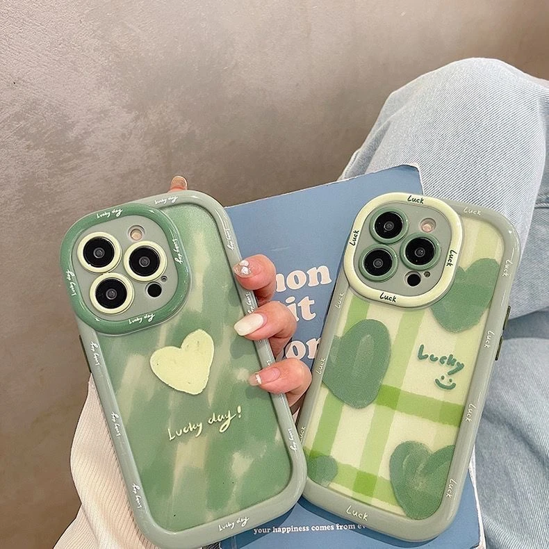抹绿爱心适用苹果13/14promax手机壳12全包11华为/oppo/vivo/小米