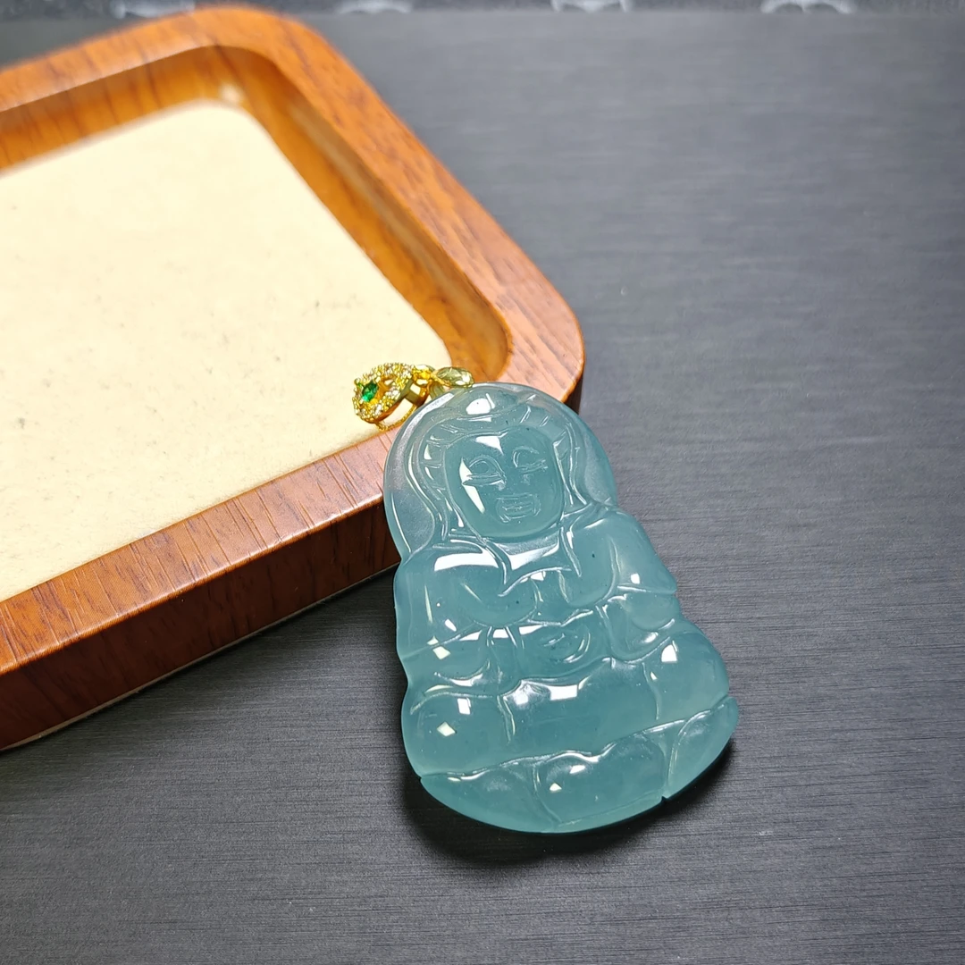 [停业清货]冰底灰蓝色观音吊坠-赠链-034-多样性发一