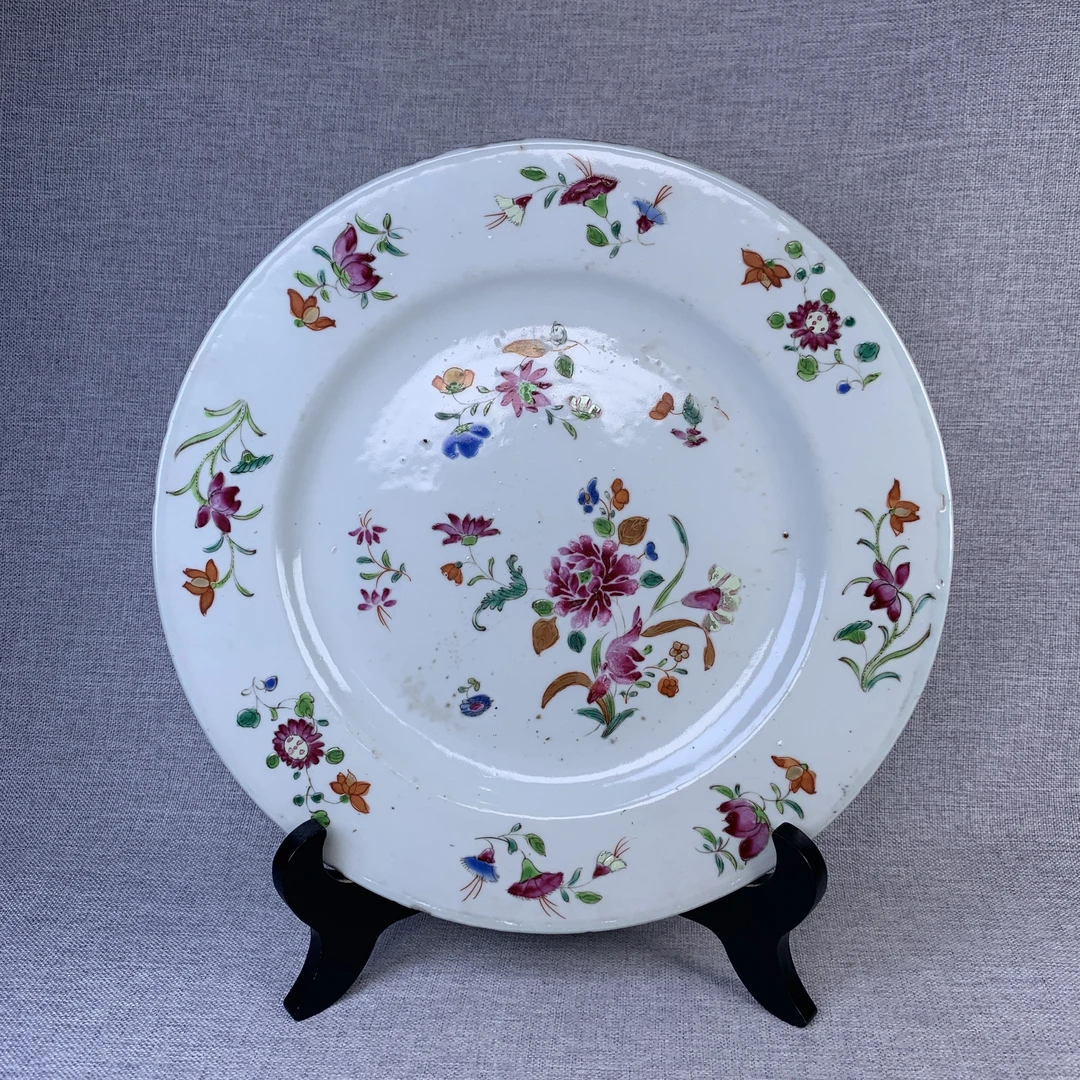 清代粉彩花卉盘古瓷器真品国营镇江市文物商店库出2555041