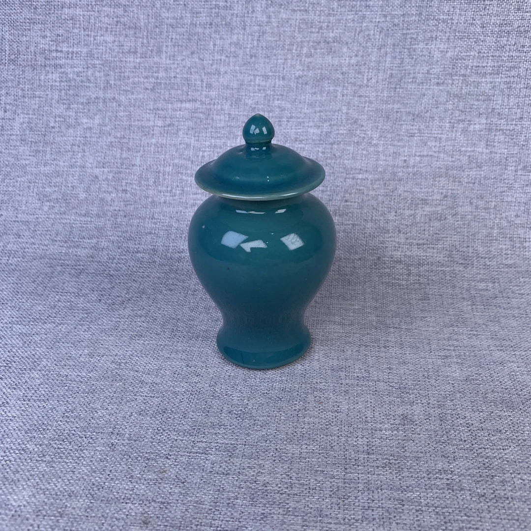 民国孔雀蓝釉将军罐古瓷器真品国营镇江市文物商店库出2555045