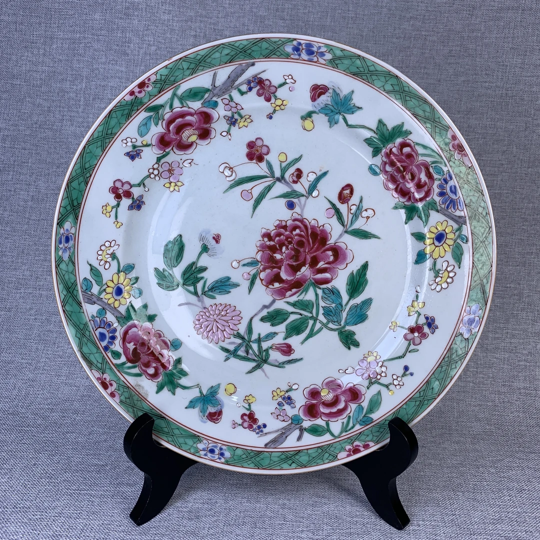 清代粉彩花卉盘古瓷器真品国营镇江市文物商店库出5028013