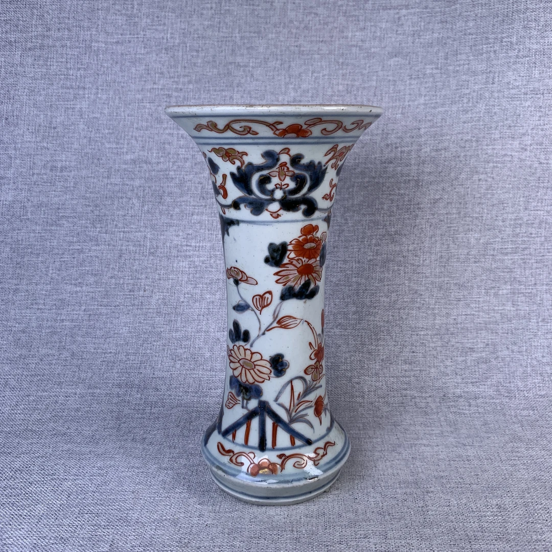 清代青花矾红描金花觚古瓷器真品国营镇江市文物商店库出5008475