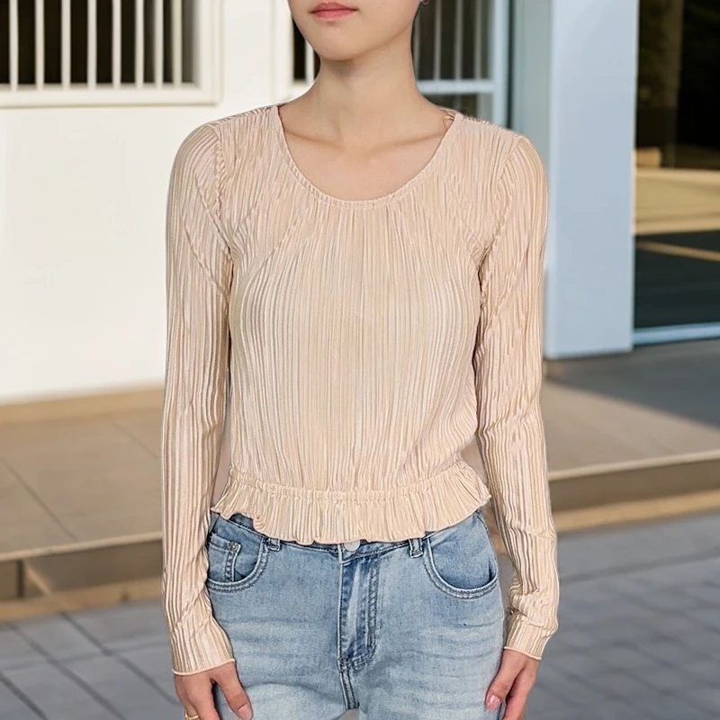 17时尚修身高考毕业季短款长袖t恤女士圆领气质显瘦上衣外贸女装