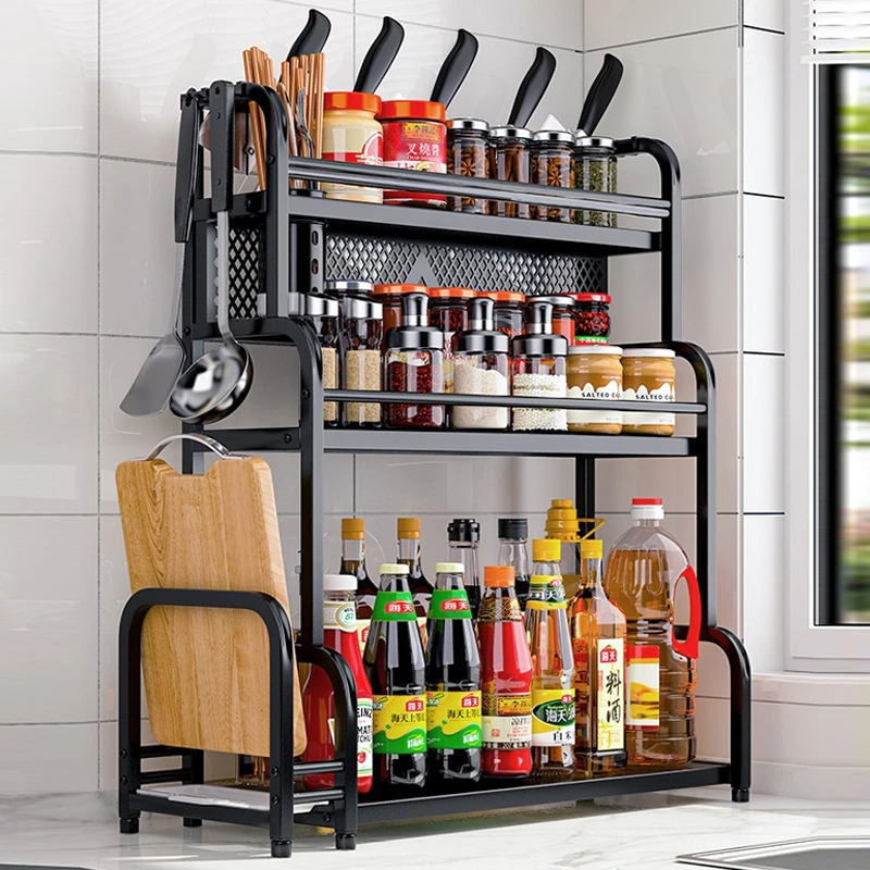 厨房置物架调味料多功能不锈钢挂钩台面筷子筒多层收纳架刀架砧板