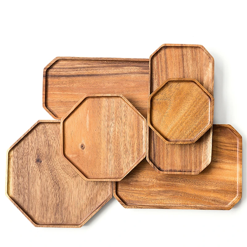 南美胡桃木托盘八角盘木质果盘日式家用茶杯托盘创意实木头盘子