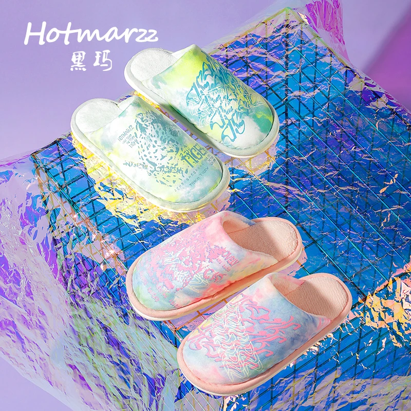 hotmarzz/黑玛棉拖鞋女冬居家软底防滑温暖情侣棉鞋懒人半拖鞋男