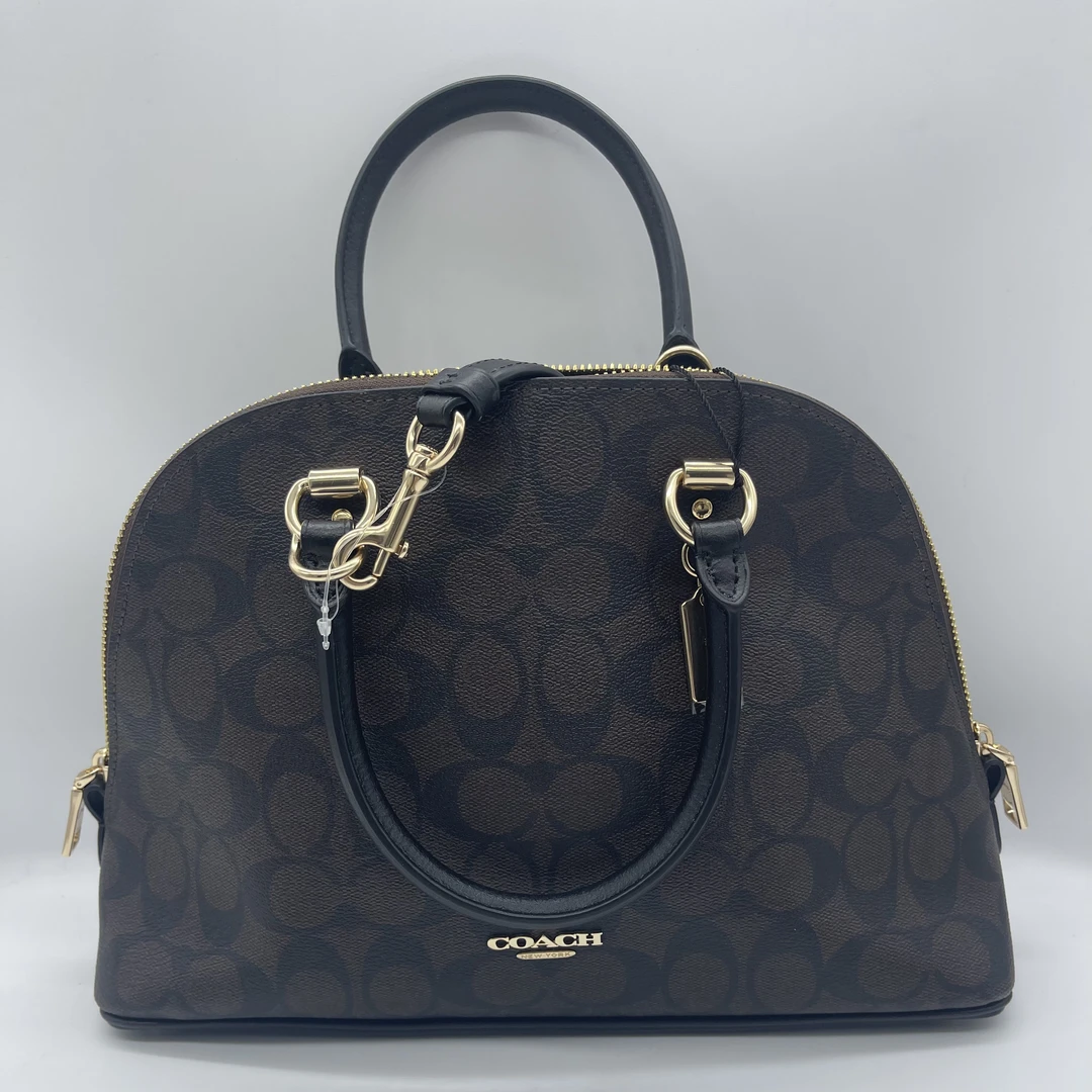 99新 COACH/蔻驰 蔻驰katy30深棕色老花贝壳手提斜挎包/EA02439