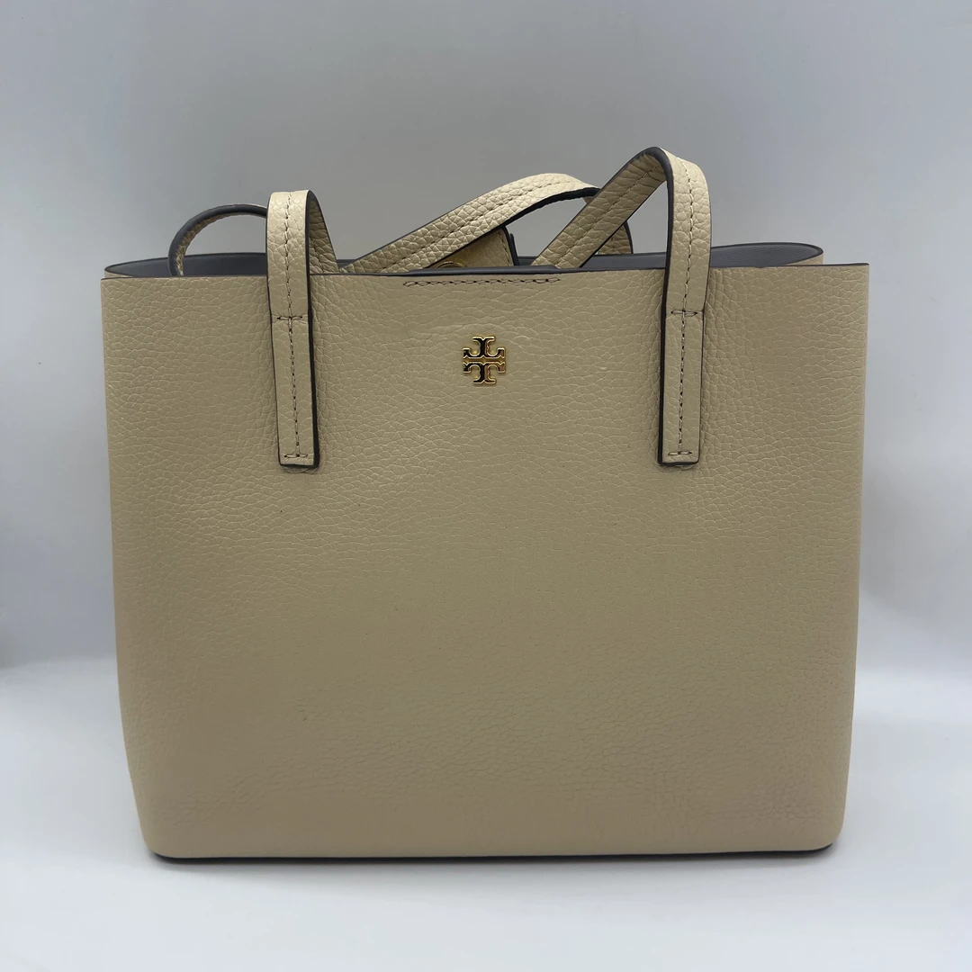 95新 TORY BURCH/汤丽柏琦 TB 黄白色金属LOGO水桶单肩包/EE0007