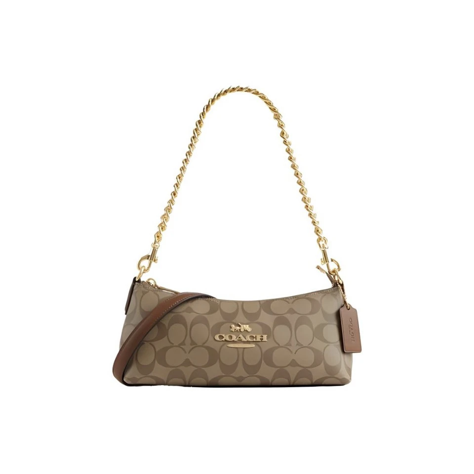 全新未使用 COACH/蔻驰 Charlotte 26 卡其老花法棍包CL405-IMBDX