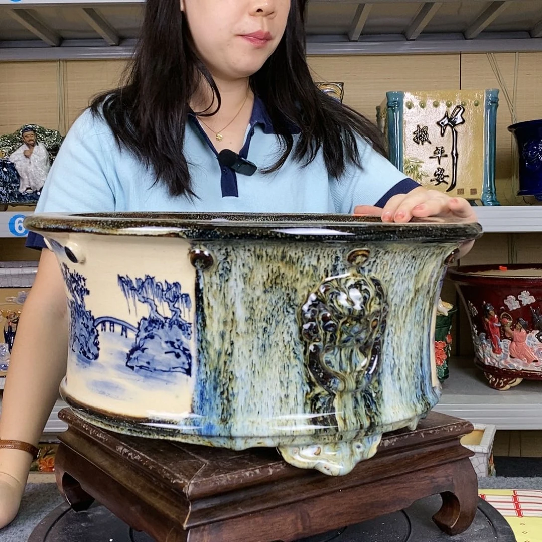 红陶岭南石湾花盆口36高18