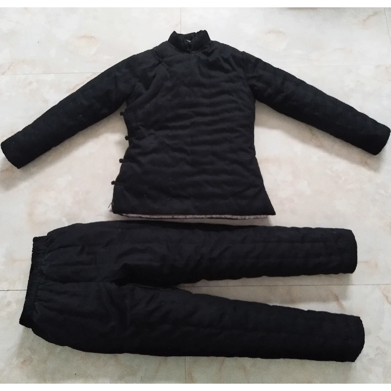 女新款纯色棉衣棉裤套装手工纯棉花棉服加厚棉袄偏襟立领盘扣复古
