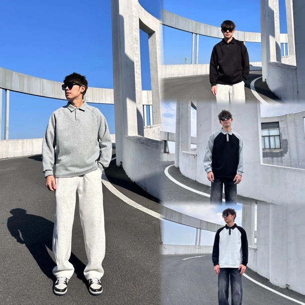 【polo领卫衣】套头圆领卫衣外套内搭春秋冬长袖宽松撞色拼接翻领