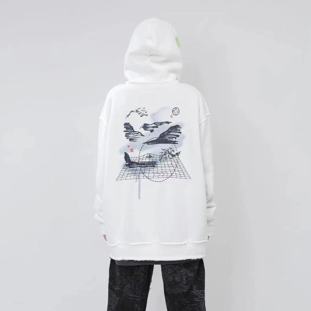 商场撤柜男女同款宽松版型加绒加厚运动情侣白色卫衣022