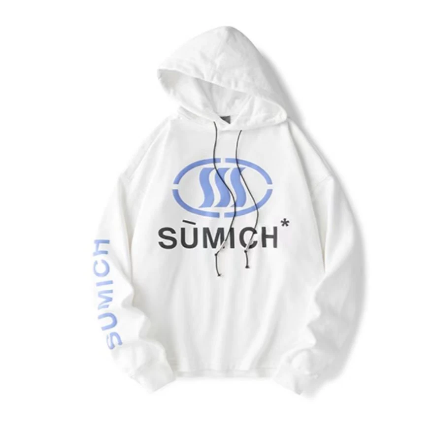 商场撤柜男上衣长袖时尚休闲潮流印花宽松白色连帽081卫衣