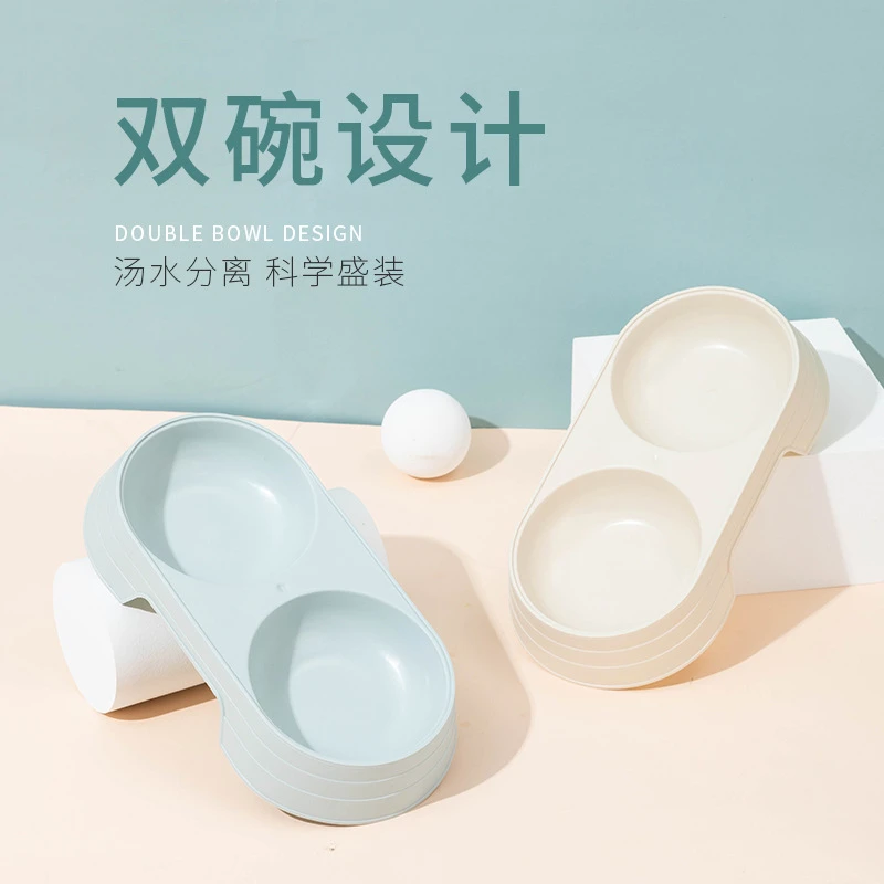 二合一猫咪狗狗喝水吃饭两用饭盆小麦秸秆宠物双碗猫食盆宠物用品