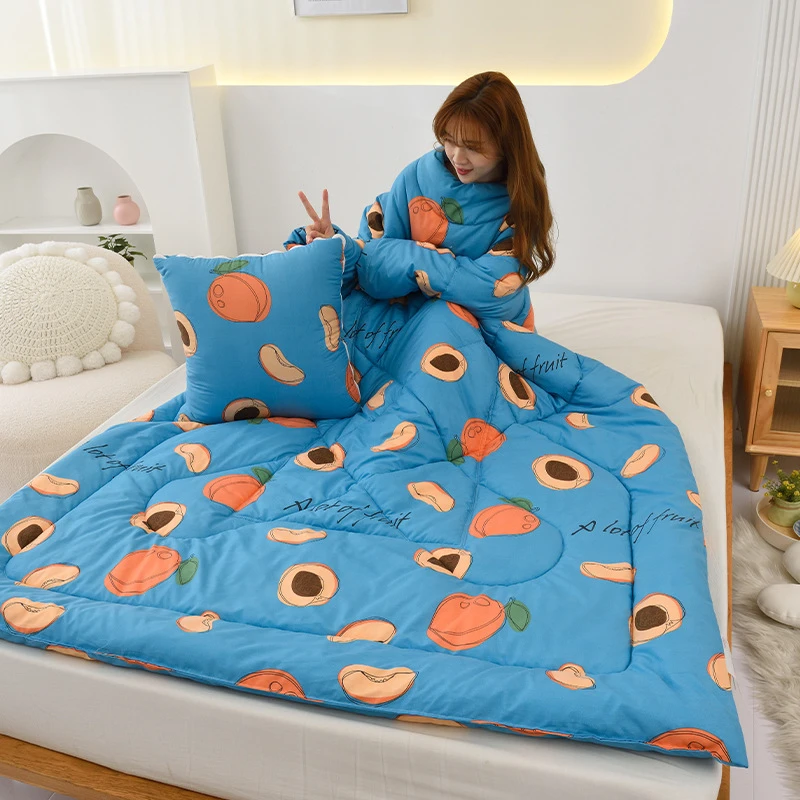 带袖午休被学生保暖可穿可折叠多功能懒人被加厚抱枕被冬季加绒