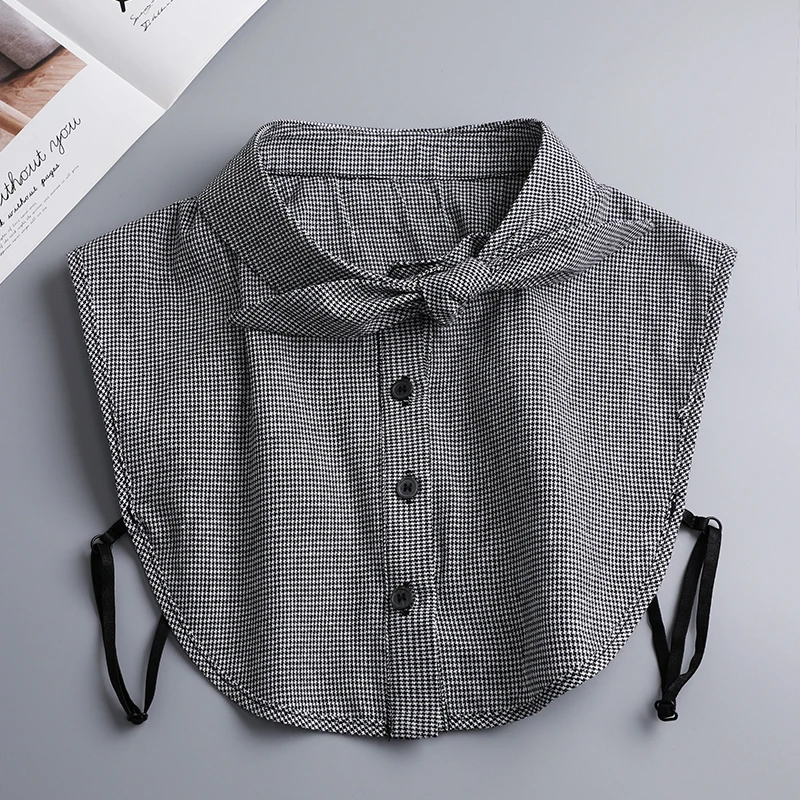 假领子女千鸟格秋冬百搭假衣领多功能内搭配毛衣装饰领衬衣打结领