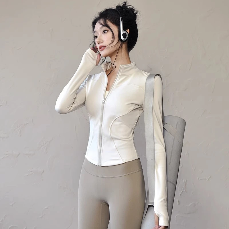 秋季款瑜伽外套女拉链开衫健身衣显瘦跑步速干瑜伽服运动外套长袖