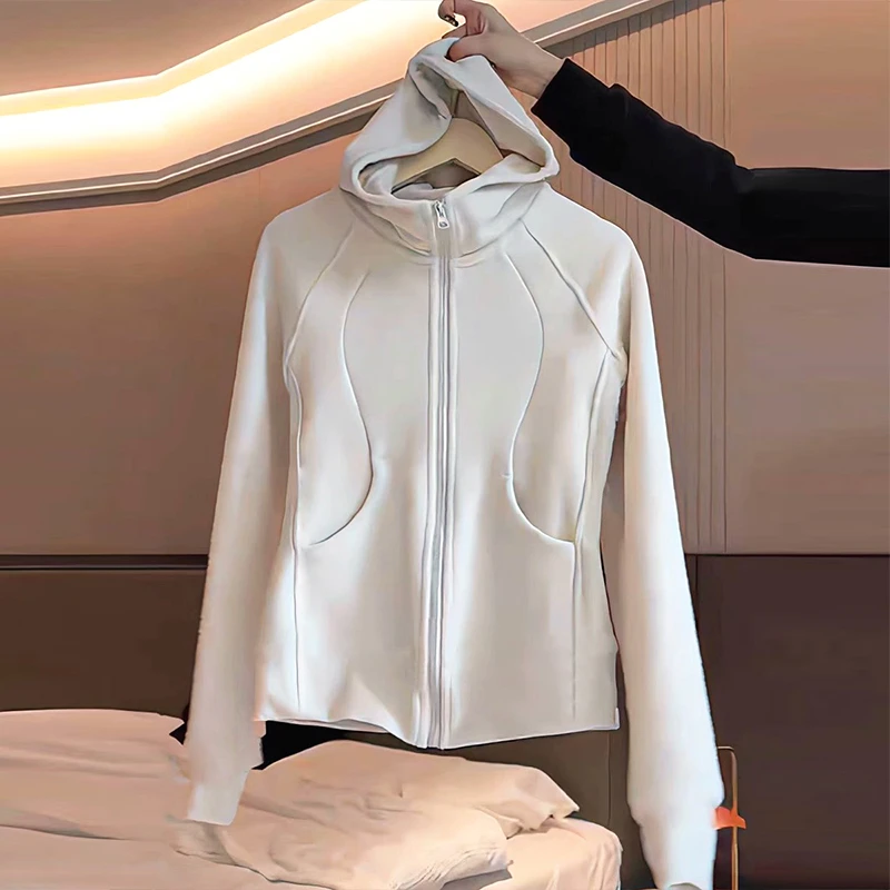 加绒加厚瑜伽外套女健身房连帽开衫大码运动开衫大码休闲黑色卫衣