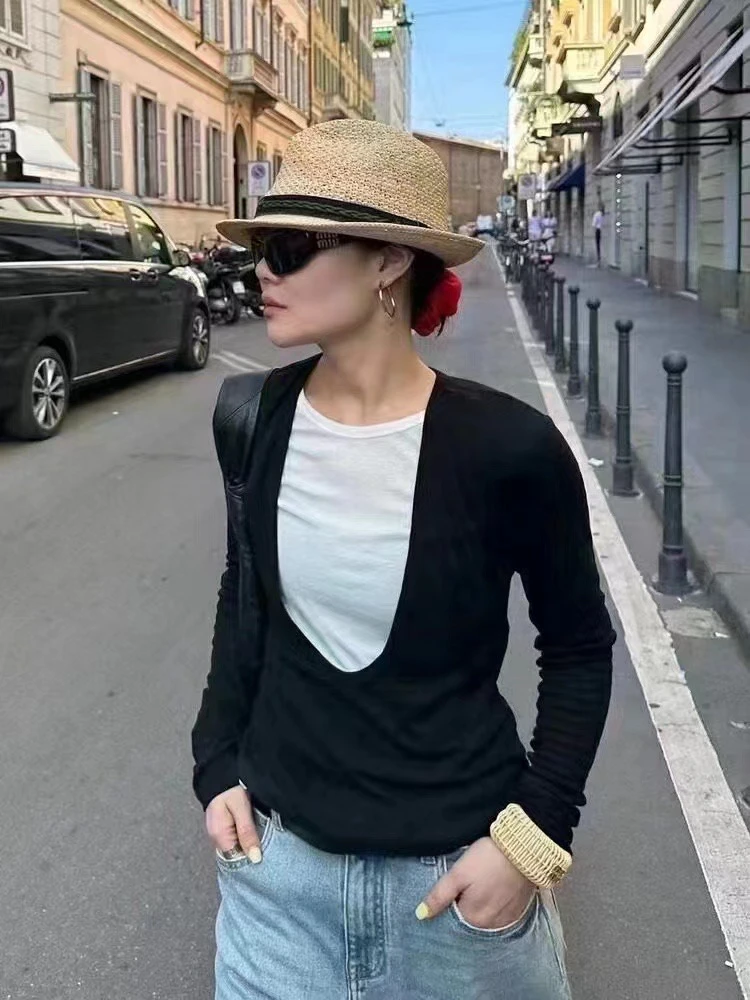 【琦琦店】新款假两件拼色高级感舒适感长袖打底衫