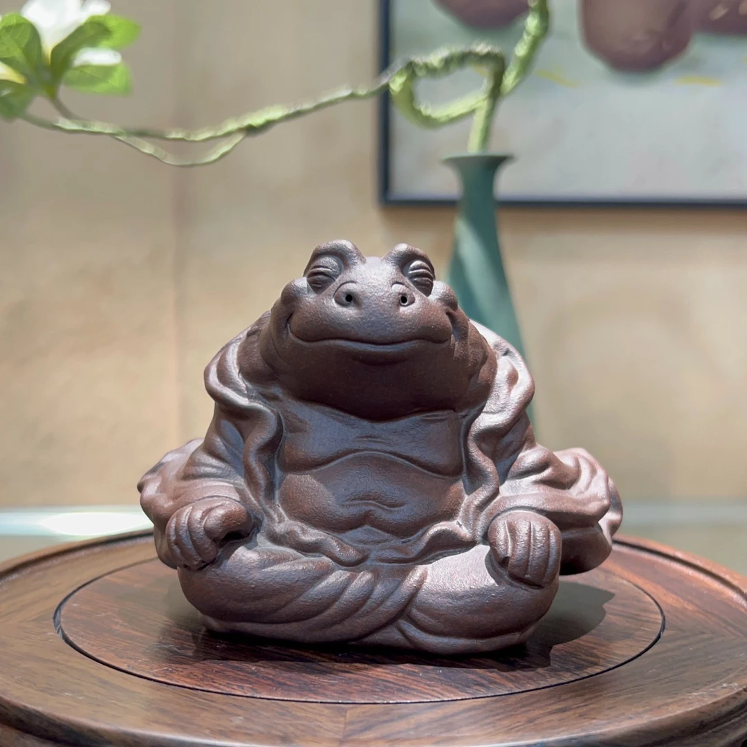 紫砂蟾仙茶宠玄关博古架茶盘摆件