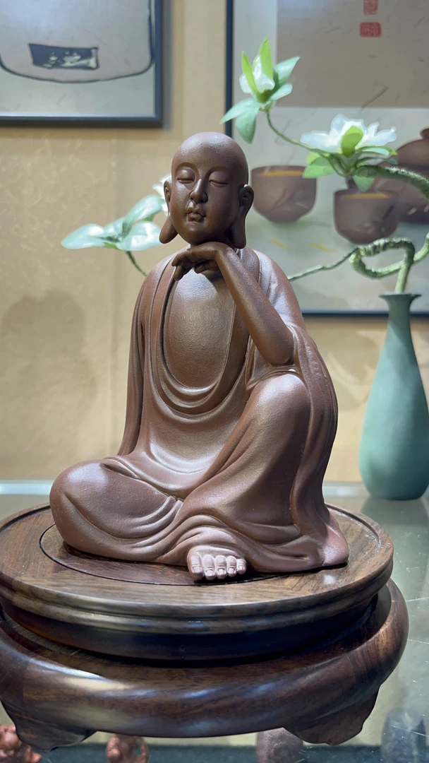 紫砂禅思罗汉玄关博古架茶盘摆件