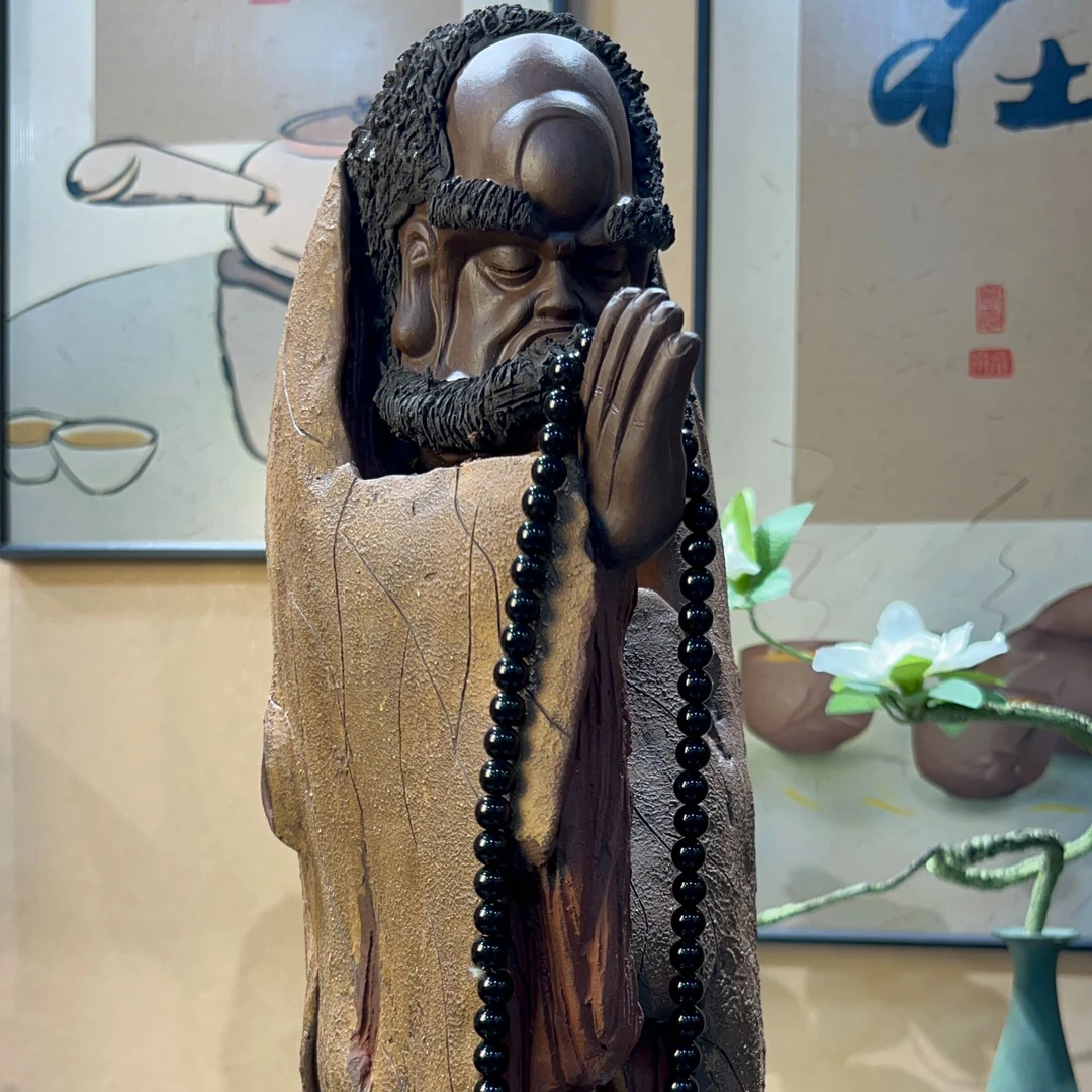 紫砂树皮达摩玄关博古架摆件