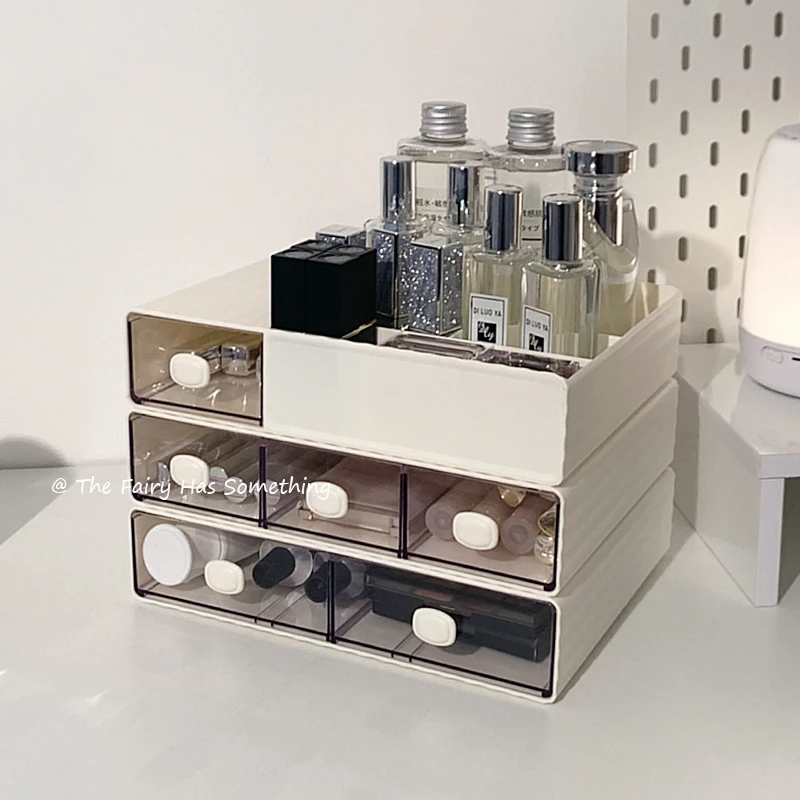 透明桌面化妆品收纳盒抽屉式亚克力高颜值梳妆台护肤品整理置物架