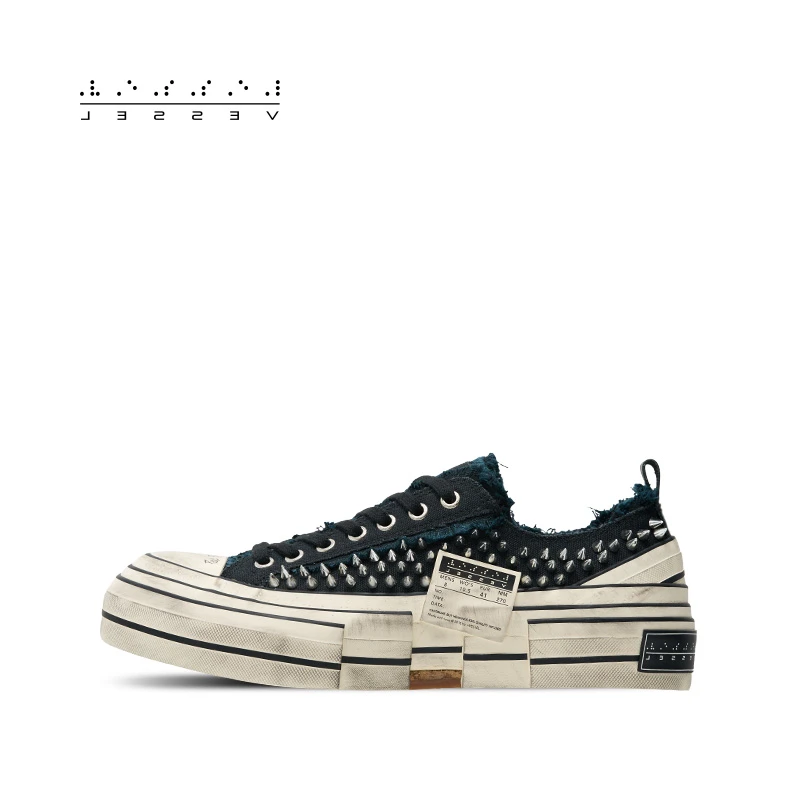 【于文文同款】明星同款黑色铆钉百搭时尚低帮硫化鞋