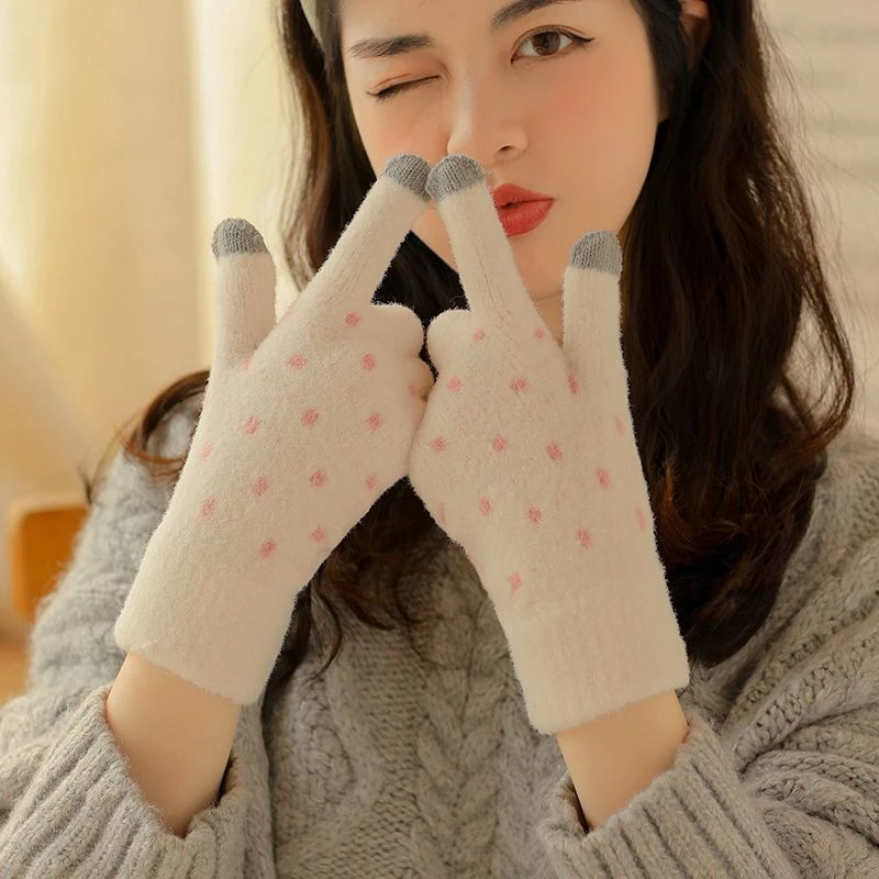 秋冬季女士加绒加厚保暖防寒学生触屏韩版骑车棉手套女冬天可爱潮