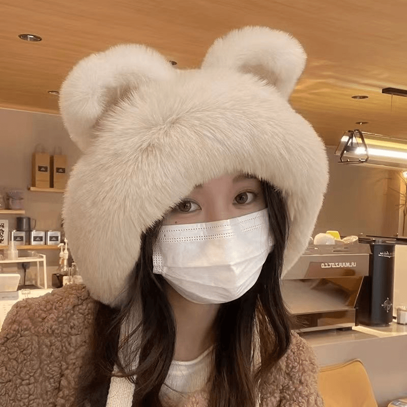 冬季可爱狐狸耳朵毛绒帽子加绒加厚雷锋帽护耳针织帽女款跨境爆款