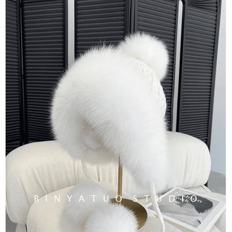 帽子女网红新款狐狸毛百搭韩版防风保暖帽护耳帽子冬季加厚保暖