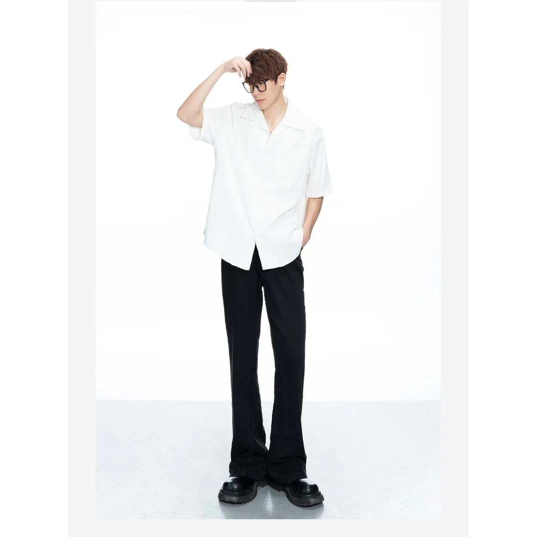 GSSYS莱赛尔天丝黑色纯色高弹直筒微喇叭牛仔裤垂感百搭长裤