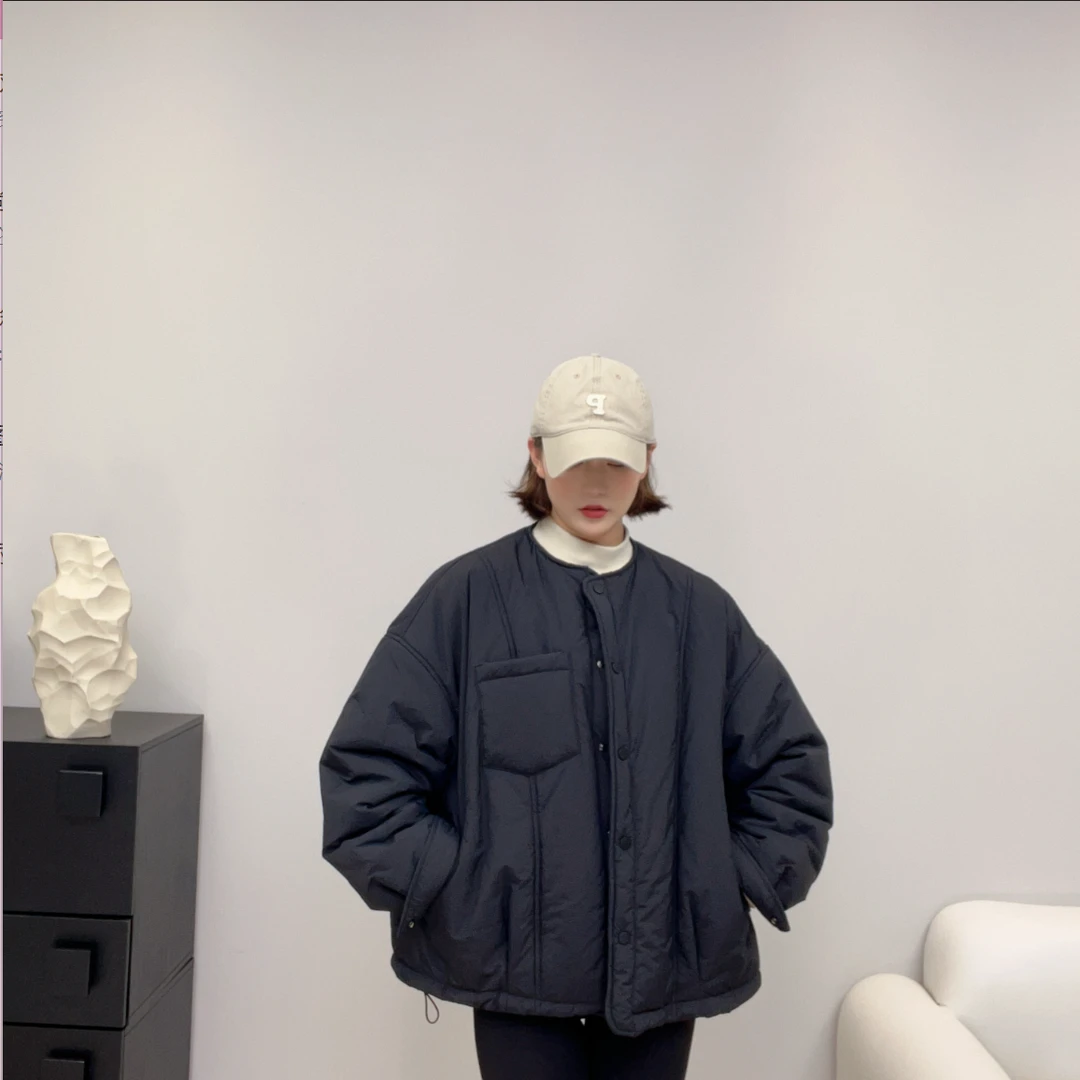 冬季新款小排扣圆领夹棉棉服外套